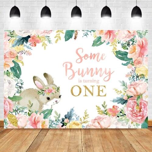 NeoBack Some Bunny is Turning One Backdrop Spring Bunny Baby Girls 1st Birthday Party Banner Background Photography