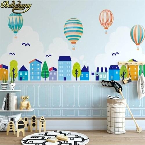 Beibehang Custom Blue hot air balloon house tree blue sky wallpaper for children room TV background bedroom decor 3D wall paper