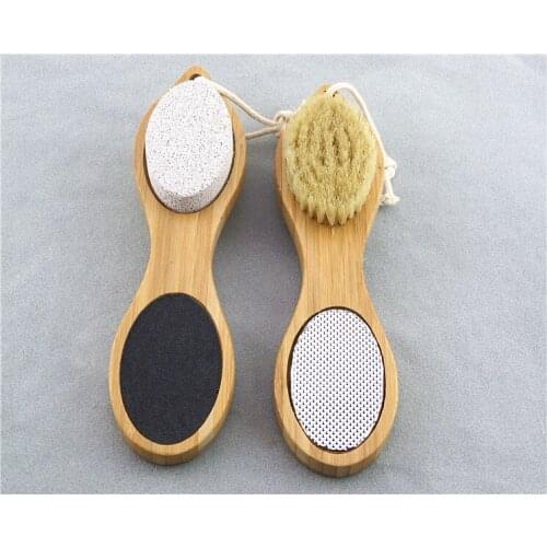 Exfoliating Dead Skin Remover Foot Massager Wooden Feet Brush with Natural Boar Bristle and Pumice Stone Feet Brush lin4509