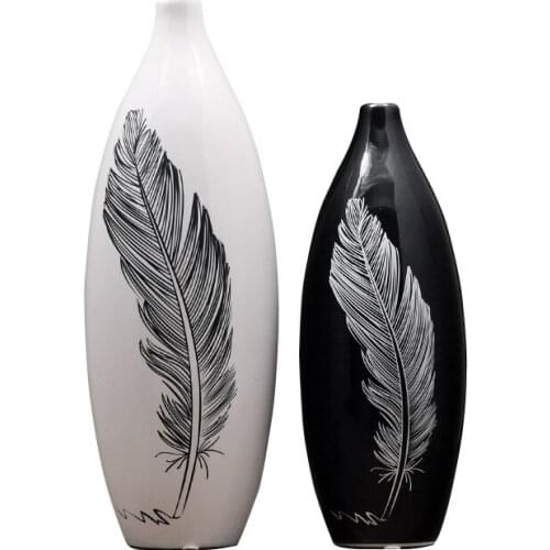Feather pattern vase Home Decoration Ceramics Black and white vase Modern Contemporary Decorating