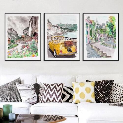 Retro Travel City Posters and Prints New York Barcelona Paris Landscape Canvas Painting Colorful Wall Art Pictures Home Decor