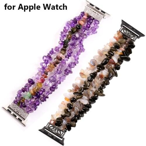 Elastic Strap for Apple Watch Band Beads Bracelet 38mm 40mm 42 44mm for iWatch SE 5 6 4 Wristband Replacement Purple Black Stone