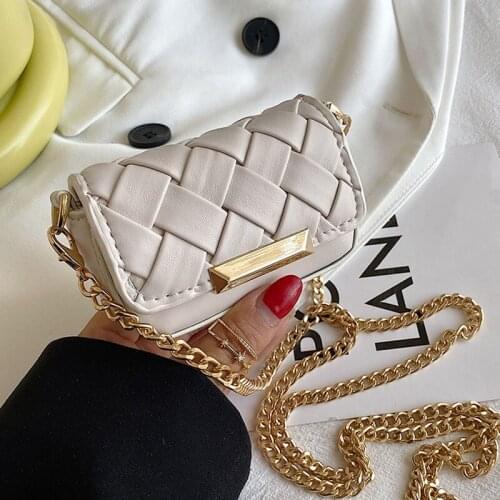 Luxury Mini Weave Leather Flip Crossbody Shoulder Bags For Women 2021 Chain Handbags Female Lipstick Purses Travel Messenger Bag