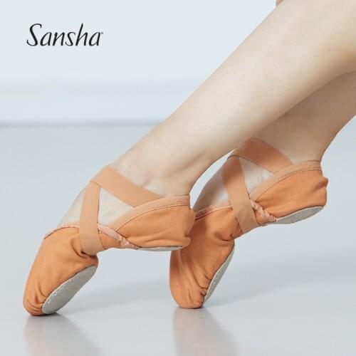Sansha Adult Soft Ballet Shoes Durable Canvas Lower Cut Dance Ballet Slippers with Strong Elastic Around Girls Women FR21C