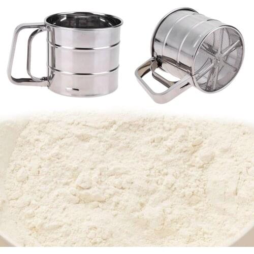 Stainless Steel Sieve Cup Powder Mesh Crank Handheld Flour Sifter for Flour Icing Sugar Mesh Sieve Kitchen Sugar Bake Tools