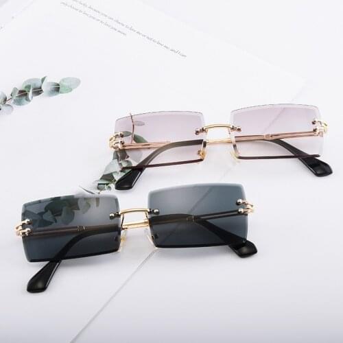 Traveling Style Fashion Rimless Mountaineering Sunglasses Trendy Frameless Rectangle Sun Glasses UV400 Shades Men Women Eyewear