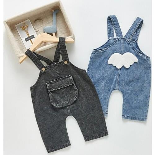 Korean Style Newborn Baby Boy Girl Cowboy Loose Pants Large Pocket Casual Pants Cute Wings Spring Autumn Overall Clothes