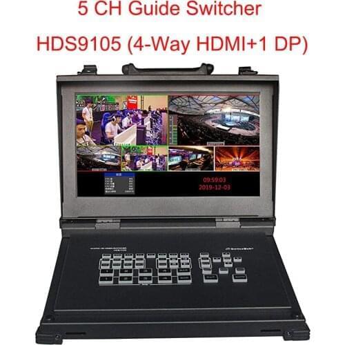 DeviceWell HDS9105 5 channel HD Video Switcher 4 HDMI 1 DP with 11.6 inch LCD monitor for Live Broadcasts Guide Switcher