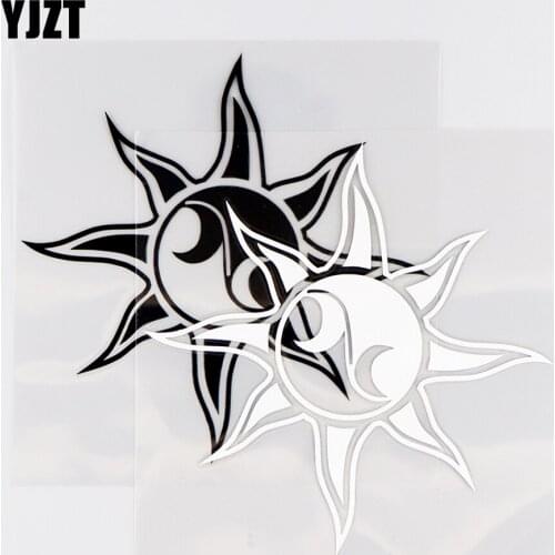 YJZT 13.8X13.8CM Silhouette Sun Moon Yin Yang Tattoo Fun Car Sticker Vinyl Decals Black / Silver 10A-0395