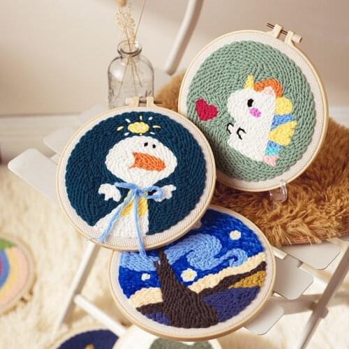 High Quality Wool Handmade Embroidery DIY Kits For Children Cute Cartoon Knitted Corss Stitch Punch Needle Sets For Beginners