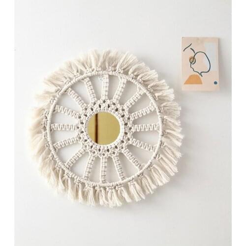 Bohemian-style Mirror Handmade Woven Tapestry Boho Cotton Rope Wall Hanging Mirror Decoration Nordic Pendant Home Decor Gifts