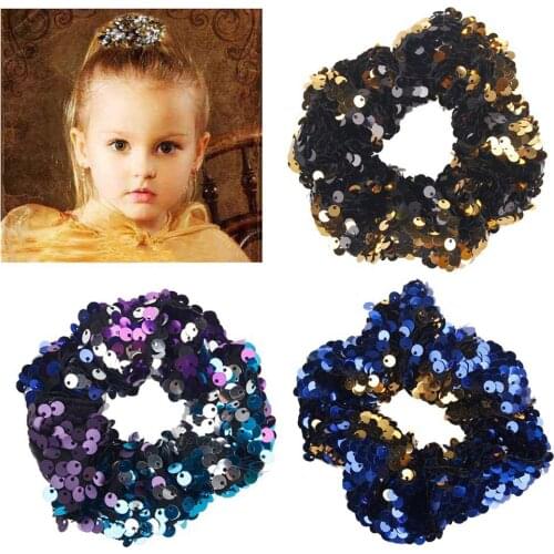 Women reversible Shiny Sequin Scrunchies Glitter Hair Ties Ponytail Holders Dance scrunchy Elastic Hair Bands Accessories FJ3354