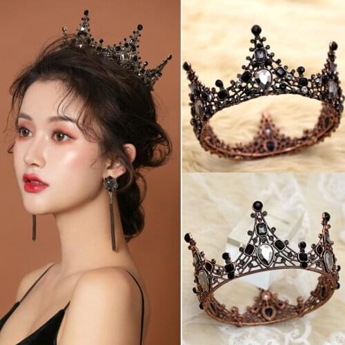 Women Baroque Rhinestones Black Bride Wedding Crowns Bridal Hair Accessories Shining Charm Prom Queen Crowns EA