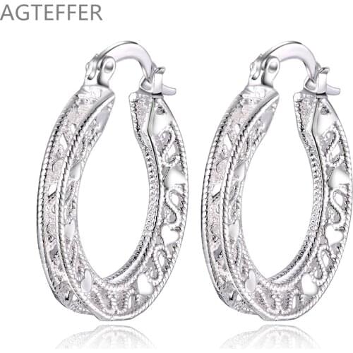 AGTEFFER 925 Sterling Silver 28mm Circle Heart Hoop Earrings For Women Lady Best Gift Fashion Charm Engagement Wedding Jewelry