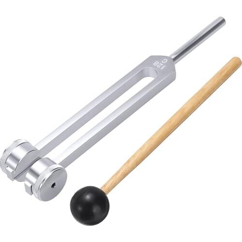 1Set 128HZ Aluminum Alloy Silver Tuning Fork Chakra Hammer Ball Diagnostic Set for Healing Relaxation Health Care