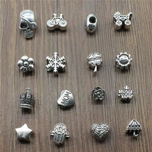 10pcs Antique Silver Color Big Hole Beads Charms Jewelry Accessories For Bracelet Making Jewelry Making