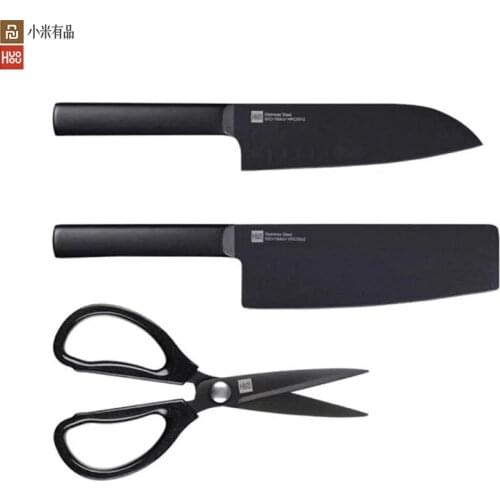 2Pcs Youpin Huohou Cool Black Kitchen Knife Scissor Non-Stick Stainless Steel Knife Set 307mm Slicing Knife +298mm Chef Knife
