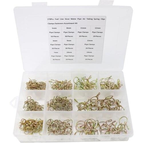 270Pcs Fuel Line Hose Water Pipe Air Tubing Spring Clips Clamps Assortment Kit - Size 5-14MM hose clamp clamps pocket hole clamp
