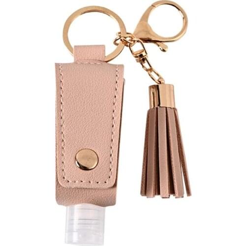 30ml Portable Empty Hand Sanitize Bottle with Tassels Leather Keychain Holder Wholesale Dropshipping