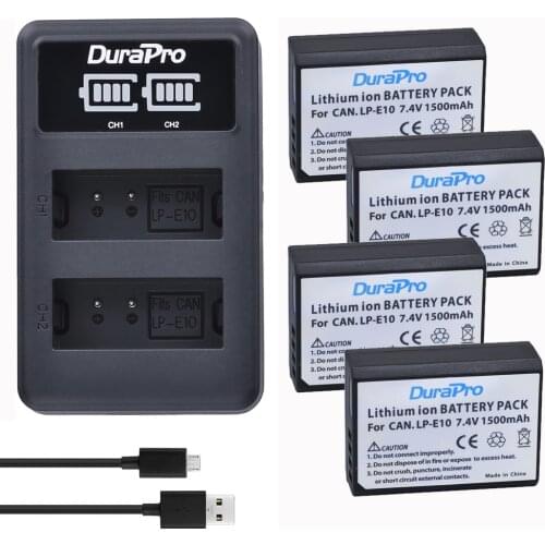 4pc x 1500mAh LP-E10 LP E10 LPE10 Camera Li-ion Battery + LED USB Charger For Canon 1100D 1200D Kiss X50 X70 Rebel T3 T5