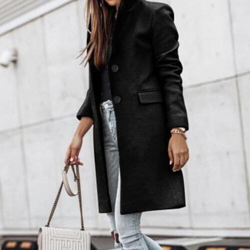 40%HOTWomen Winter Warm Long Sleeve Button Lapel Coat Mid-length Jacket Overcoat