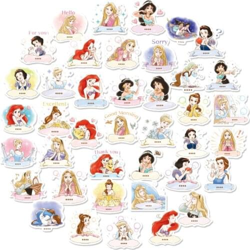 40PCs Disney Cartoon Princess Hand Account Stickers Cute Stickers Mobile Phone Cup Notebook Waterproof Decorative Stickers