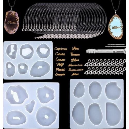 47Pcs DIY Irregular Epoxy Resin Casting Mold Tool Silicone Necklace Earrings Jade Crystal Pendant Making Mould Craft Kits