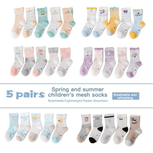 5 Pairs/lot New Childrens Socks Mesh Breathable Baby Tube Socks Cute Cartoon Animal Student Thin Cotton Socks 1-12 Years Old