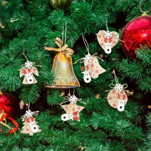 6pcs Natural Natural Wood Slices Christmas Tree Wooden Hanging Ornaments with Rope for DIY Craft Xmas Tree Decorations