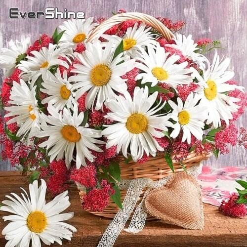 EverShine Diamond Embroidery Flowers Mosaic Full Square Drill Diamond Painting Daisy Art Picture Of Rhinestones Wall Home Decor