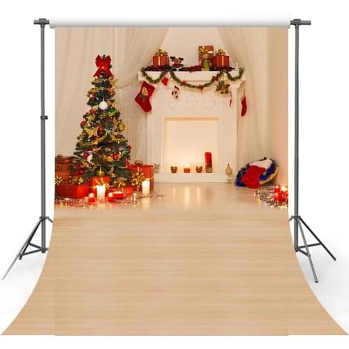 Avezano Backdrop Christmas Tree Winter Candles Gifts Fireplace Socks Decor Banner Photography Background Photo Studio Photozone