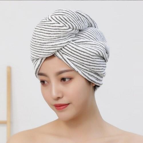 Microfiber Bath Towel Quick Drying Hair Cap Super Absorbent Shower Caps Bathroom Women Turban Towel Girls Striped Wrapp Towel