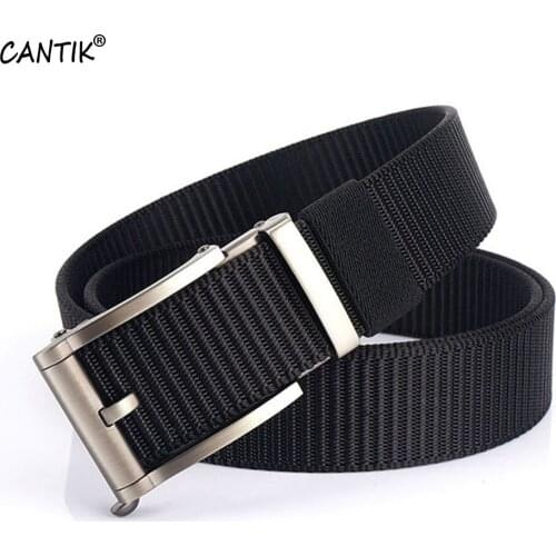 CANTIK Brand Name Simple Design Automatic Sliver Buckle Quality Nylon & Canvas Belts Men Jean Accessories 3.5cm Width CBCA280