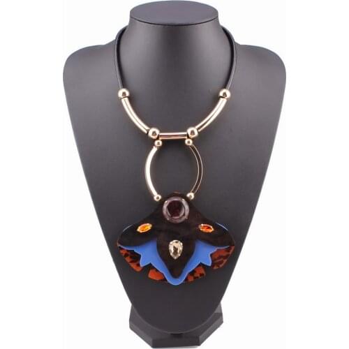 Black Leather Chain Gold Color Ball Crystal Pendant Necklace Brand Design Statement Chunky Necklace Women