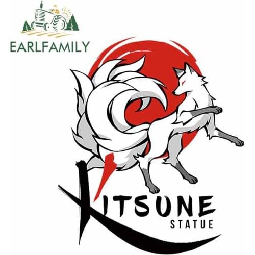 EARLFAMILY 13cm x 10.9cm for Kitsune Statue Fine Decal Vinyl Car Sticker Graffiti Stickers Repair Sticker Pull Flower
