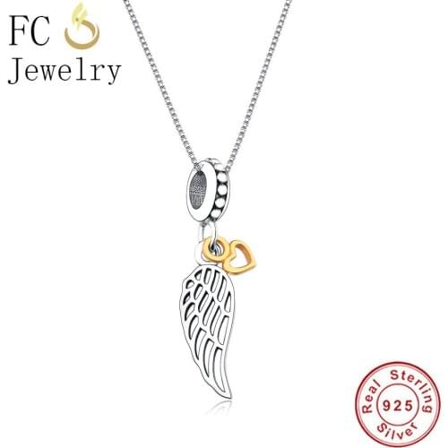 FC Jewelry 925 Sterling Silver Angel Wings & Love Gold Color Heart Statement Choker Necklace & Pendants Womens Friendship Chain