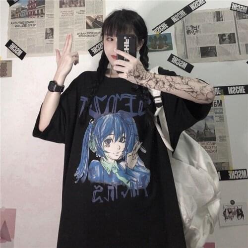 Black Cartoon Tshirt Streetwear Femme Summer Oversized T Shirt Women Harajuku Short Sleeves Tops Tee Hip Hop Gothic Tshirt Girls