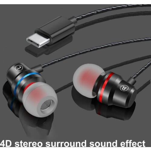 Metal Type-C wired earphone in-ear Wire Control Earbuds Heavy Bass universal music subwoofer headphone for IOS Android phone