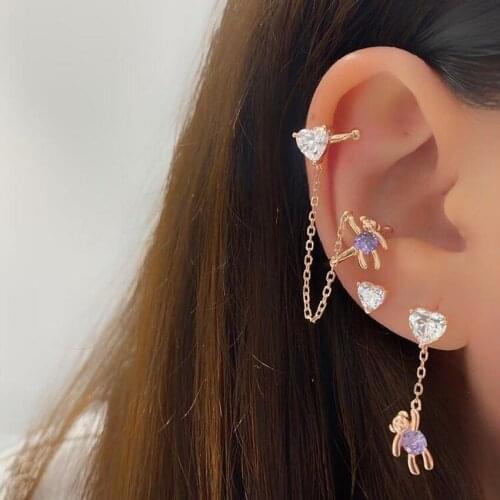 Cute Lovely Silver Color Gold Color Animal Earring For Girl Women Ruby White Heart CZ Paved Sweet Bear Charm Dangle Drop Earring