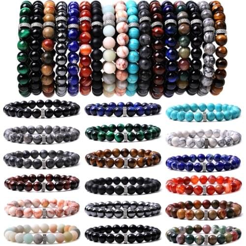 Fashion His and Hers Long Distance Relationship Matte Black Spectrolite Onyx Tiger Eye White Howlite Stones Couples Bracelets