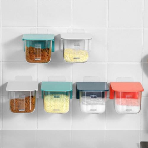 Wall-mounted Seasoning Box With Spoon Moisture-proof And Dust-proof Kitchen Storage Sealed Lid Can Spice Tools