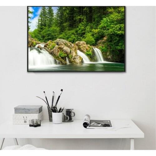 Nature Poster Waterfall Painting Forest Spring Decoration Maison Mountain Water Wall Art Canvas Prints Home Decor