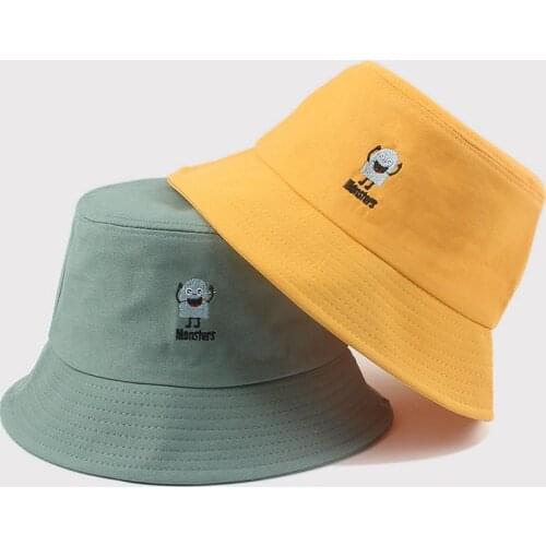 New Cartoon Bucket Hat Pattern Embroidery Fisherman Hat Womens Summer Outdoor Hiking Hat Sun Protection Hat Unisex Panama Cap