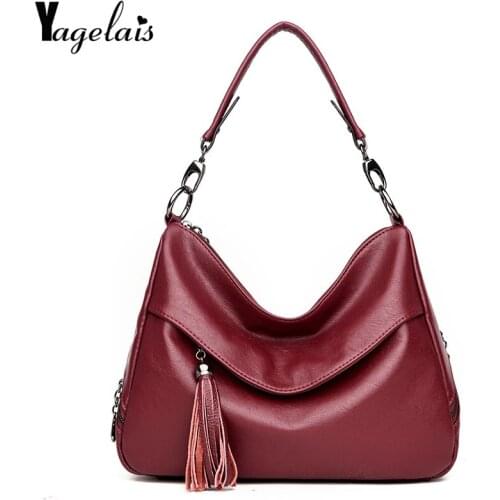 2019 New Fashion Tassel Women PU Ladies Single Shoulder Bags Ruched Flap Casual Business Crossbody Bags Soft Womens Handbags