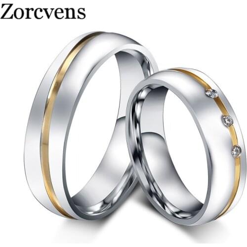 ZORCVENS 2020 New Fashion Wedding rings for couples stainless steel ring with AAA+ CZ stone jewelry never fade