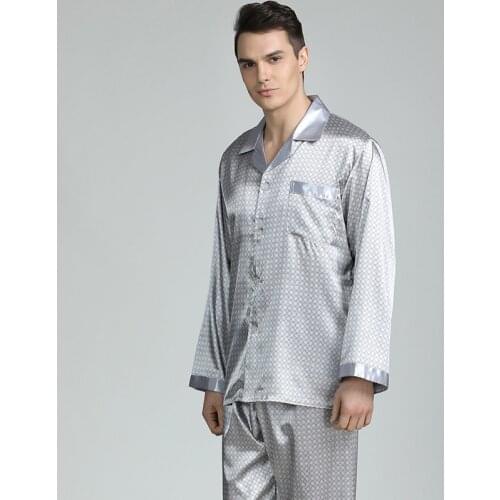 Pajama Men Sleepwear Imitation Silk Pajamas for Men Sleepwear Sexy Cozy Soft Long Sleeve Nightgown Tops Trousers Two Piece Set