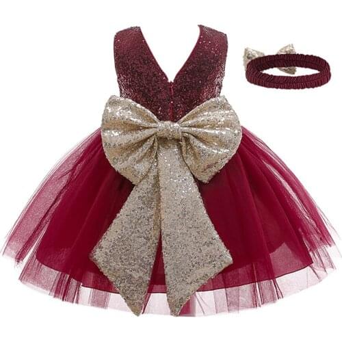 Sequin Bow Dress 2020 New Christmas Baby Princess Dress First Birthday Gift Child Dress baby girls clothes