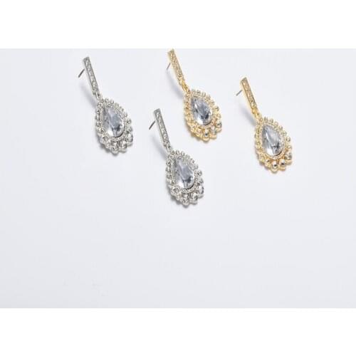 GOLD PLATED PAVE BAR TEARDROP STUD EARRING