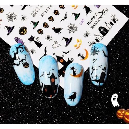 1pcs Halloween Self-adhesive nail Stickers Skull Bone Pumpkin Lantern Skeleton Spider Vampire Slider Accessories Nail Decoration
