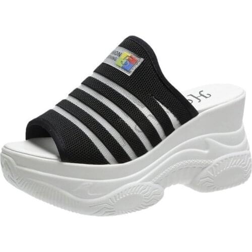 Sandals Women Summer Slope Heel Muffin Bottom High-heeled Slippers Fly Woven Breathable Fish Mouth Sports Sandals Women Shoes